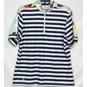 GGBlue Women's L Blue White Striped 1/4 Zip Short Sleeve Golf Athletic Shirt